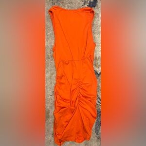 Vibrant Orange Ruched Dress
